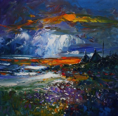 Ruined croft and passing storm Mannal Isle of Tiree 16x16